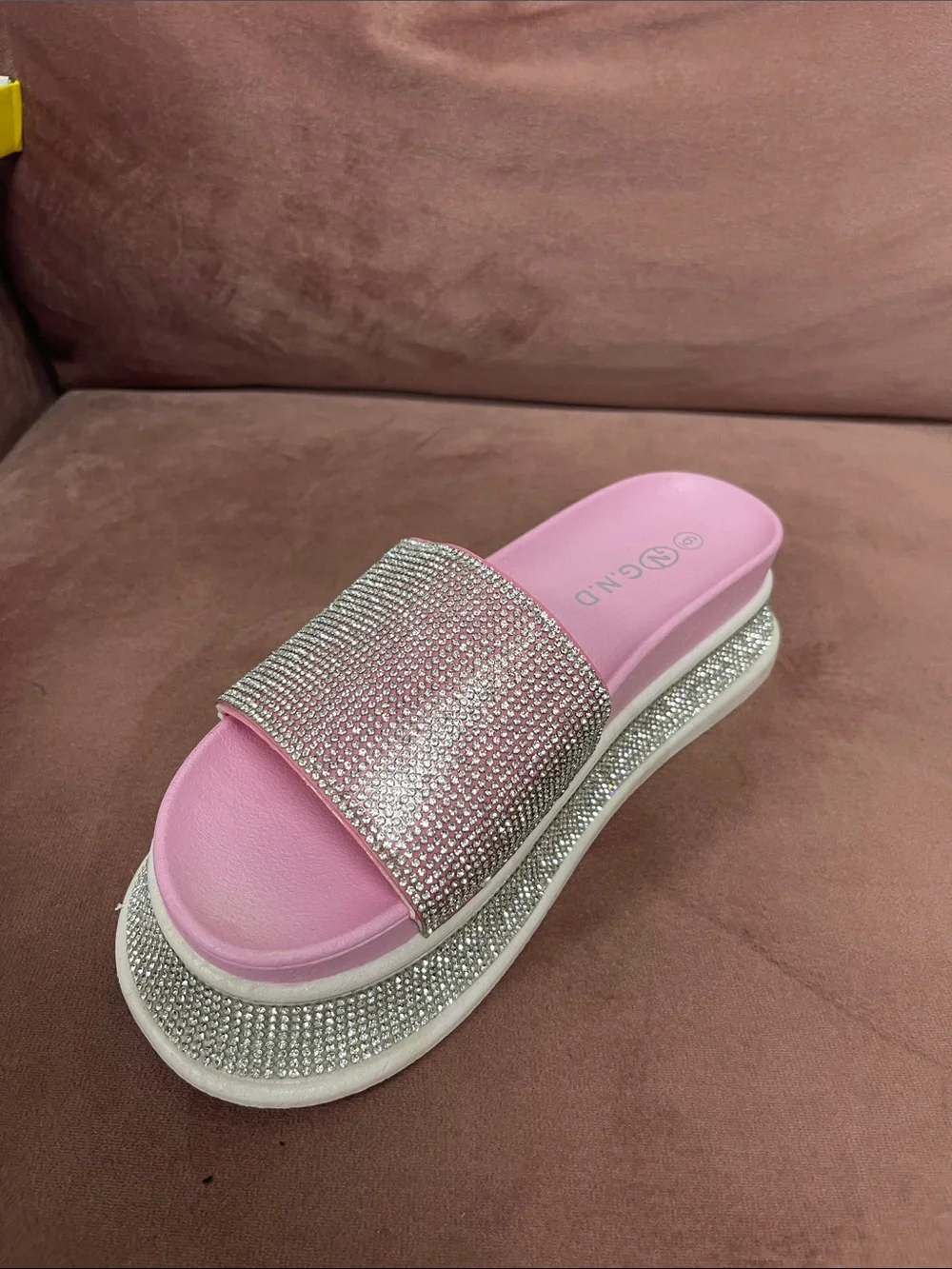 Pink Rhinestone Slide Sandals - Picture 6 of 7